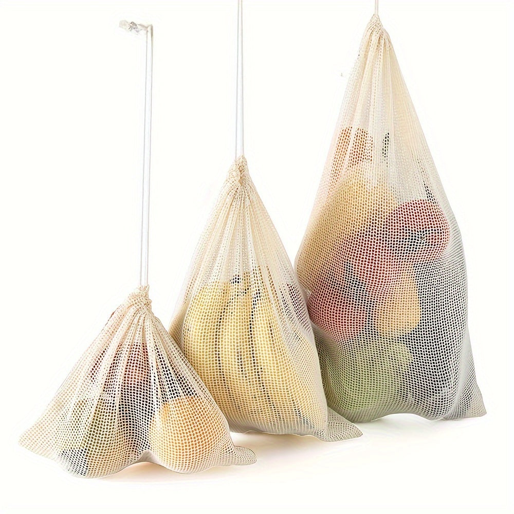 Qayta ishlatiladigan to'rli sabzavot sumkalari, mahsulotlarni saqlash va sovg'a berish uchun ideal. Oson kirish va tartibga solish uchun tortish qismi dizayni mavjud. Plastik chiqindilarni kamaytirish uchun ajoyib.