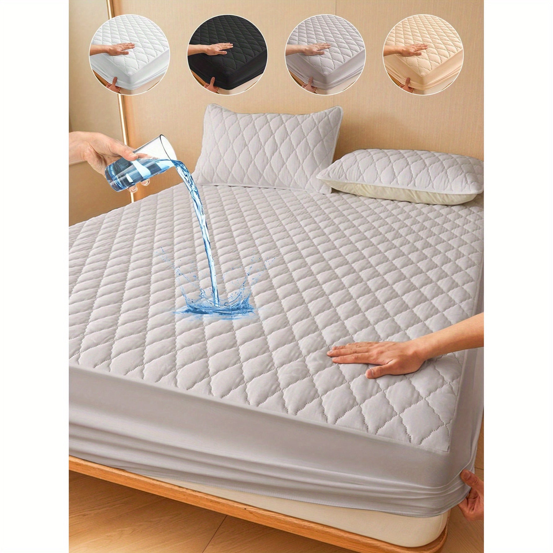 Waterproof Fitted Sheet Gray 30cm Deep Pockets Soft Polyester for Bedroom