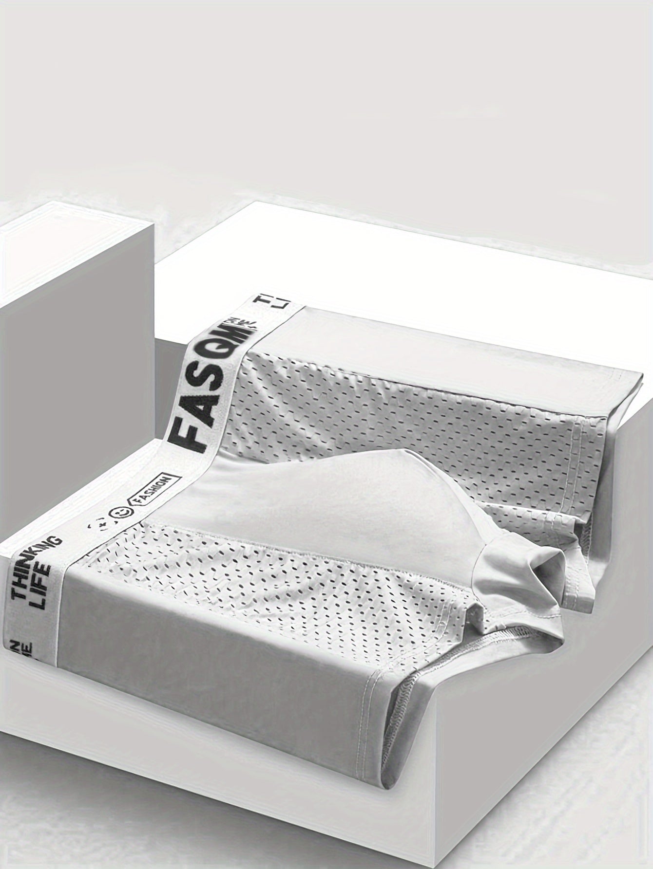 Men's Breathable Mesh Boxer Briefs Polyester Spandex Alphabet Print Contrast Mesh Sky Blue Black Gray