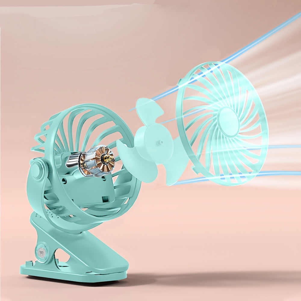 Mint Green Portable Clip-On Fan with USB Rechargeable Battery Adjustable Speeds Quiet Operation