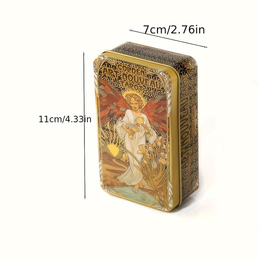 Elegant Gold Art Nouveau Tarot Cards 78-Piece Deck with Gilded Edges and Tin Box