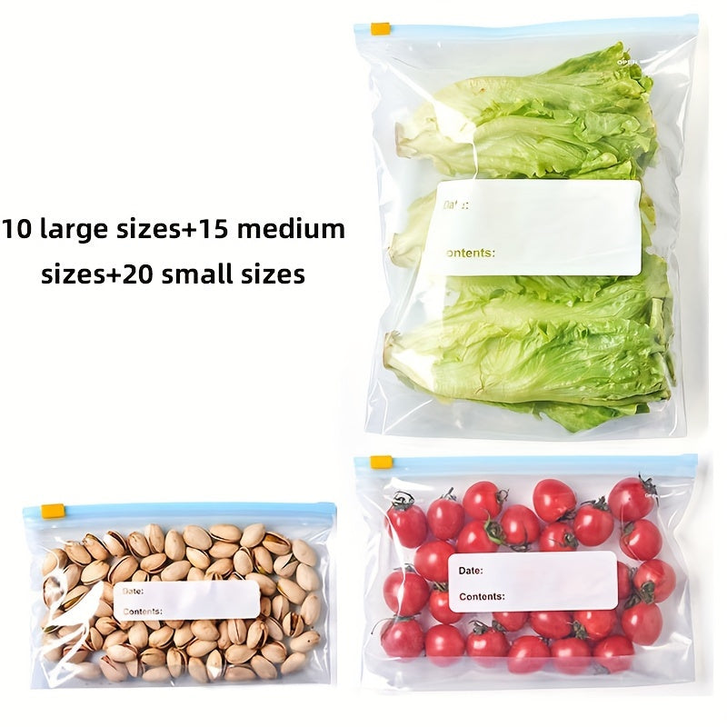 Food Storage Bags Set 45 Ziplock Reusable Fresh Fruit Vegetable Meat