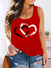 Women's Plus Size Casual Tank Top with Heart and Letter Print Polyester Blend