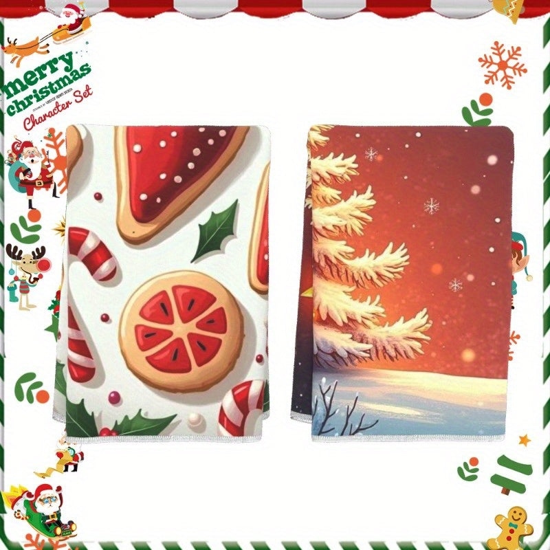 2-Pack Polyester Kitchen Towels 45.72x66.04cm Christmas Theme Durable Woven