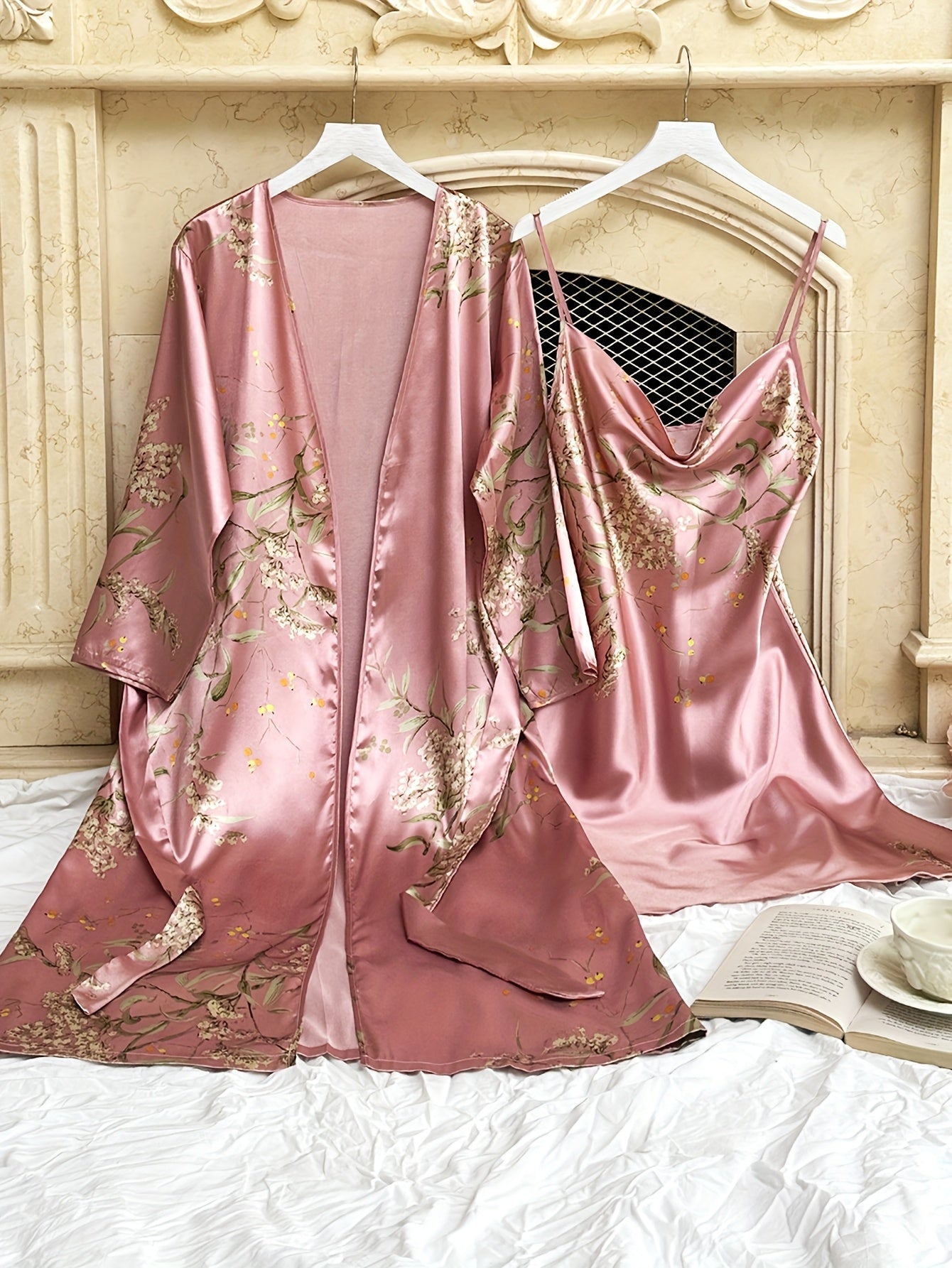 Женский набор из полиэстера: халат из 2 предметов с капюшоном, топ и халат для сна и отдыха, дышащий комплект ночной одежды