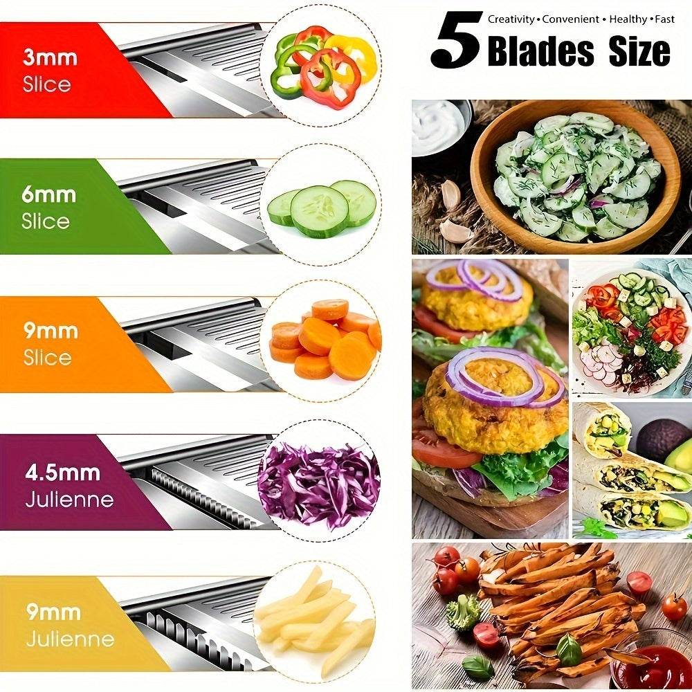 Stainless Steel Vegetable Chopper with Adjustable Thickness and Safety Guard