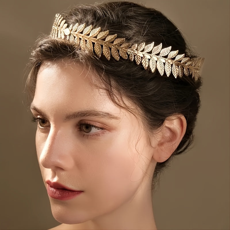 Women Gold Leaf Headband Greek Style Hair Jewelry for Elegant Bridal or Party Wear