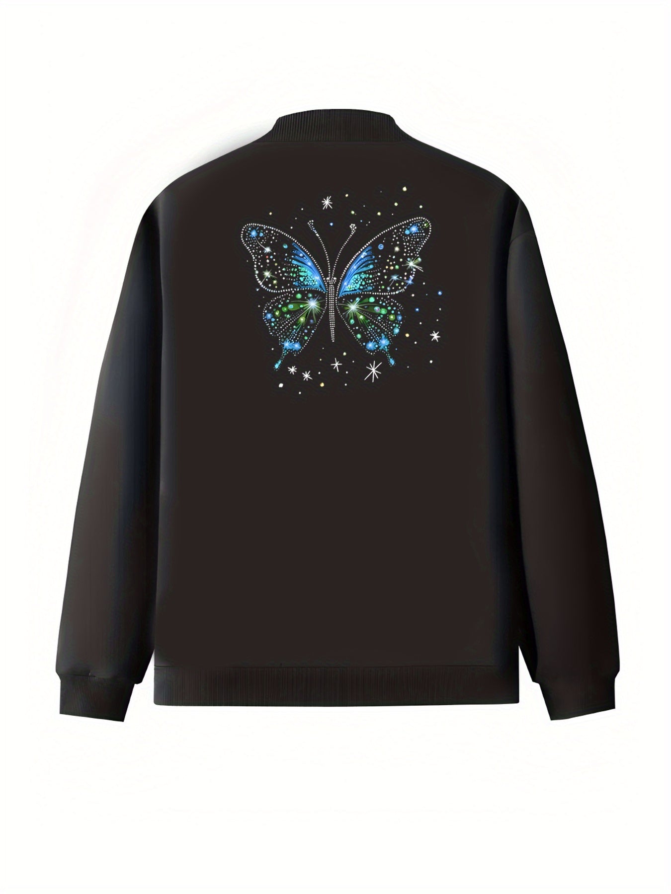 Plus Size Women's Casual Butterfly Print Zip-Up Jacket Long Sleeve Lightweight Outerwear