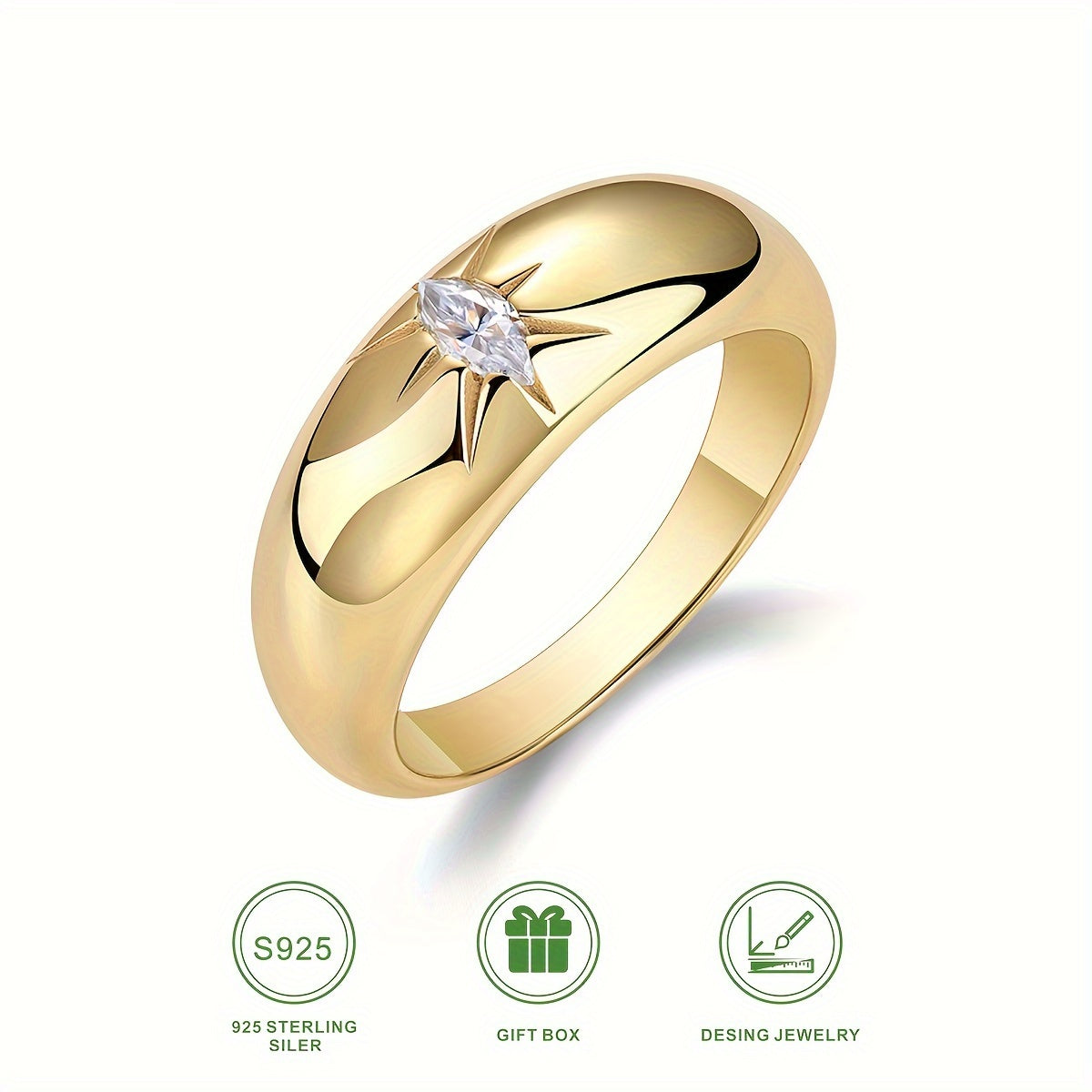 Moissanite Couple's Ring 18K Gold Plated S925 Silver Hypoallergenic Wedding Engagement Jewelry