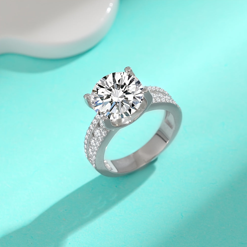 Vintage 2CT Moissanite Engagement Ring in Sterling Silver Platinum Plated October Birthstone Wedding Band
