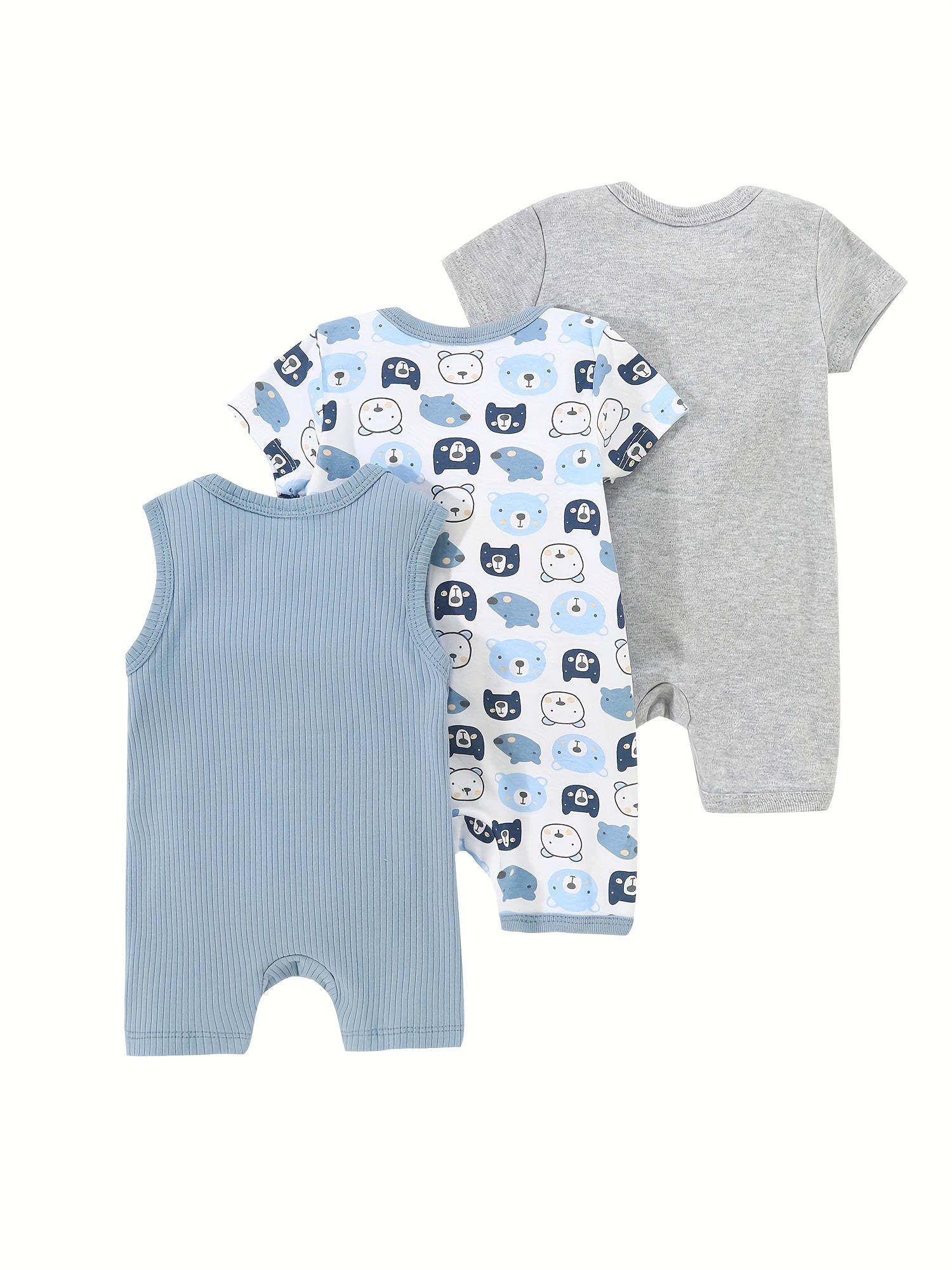 Newborn Baby Boys Bodysuits 3-Pack Animal Bear Print Cotton All-Season