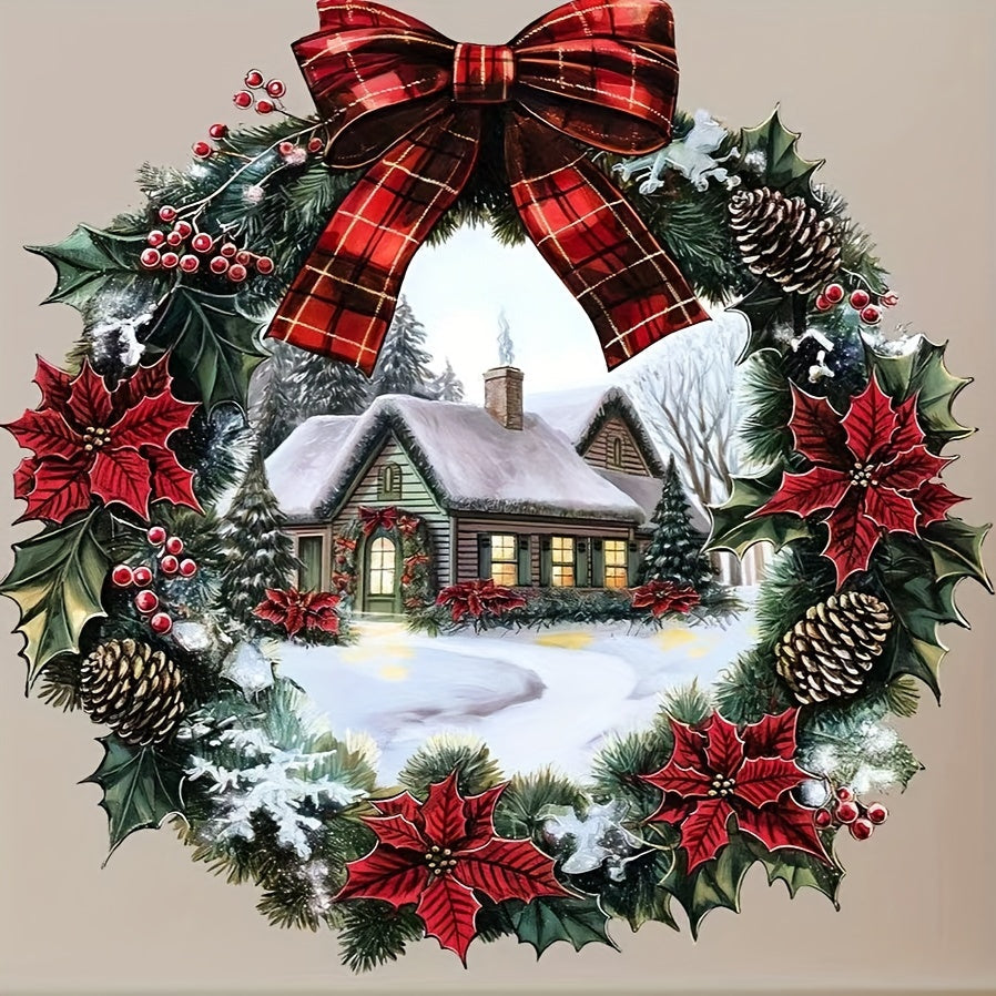 Christmas Wreath and Snow House Window Cling Holiday Decor for Glass Windows