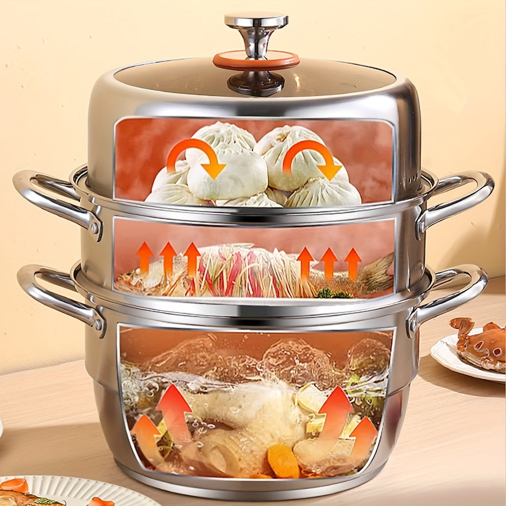 3-qavatli zanglamaydigan po'latdan tayyorlangan bug'langich 30.48cm, buns, dengiz mahsulotlari sho'rva, induksiya, gaz uchun