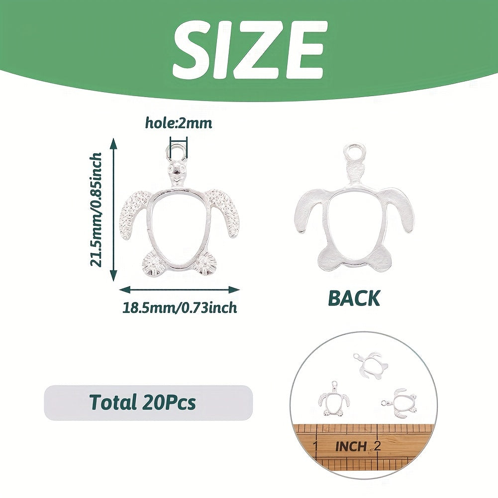 Twenty Pieces of Silvery Turtle Alloy Pendants for Resin Jewelry Making 21.5x18.5mm