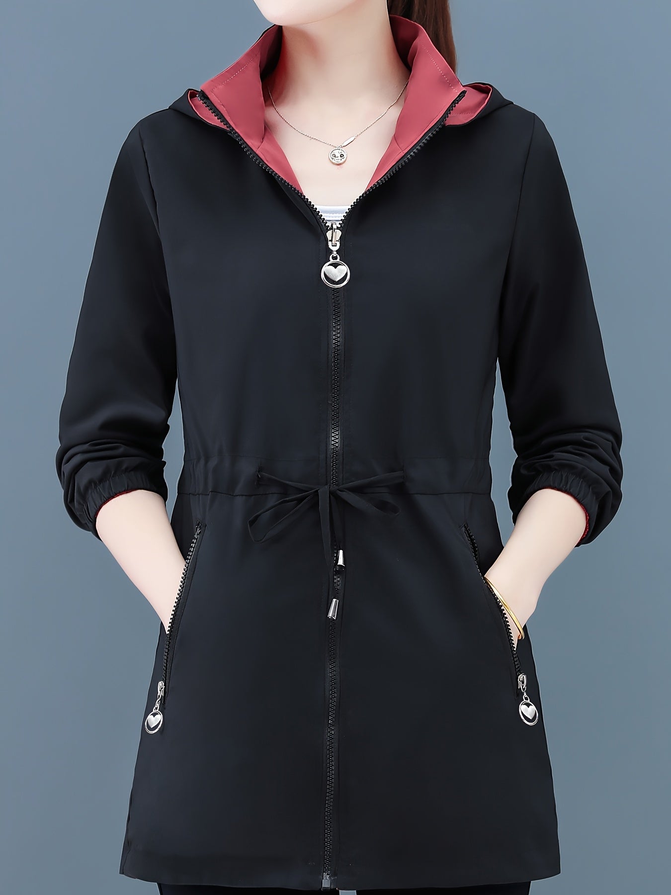 Women's Reversible Windbreaker Jacket Lightweight Hooded Spring Fall Casual Polyester