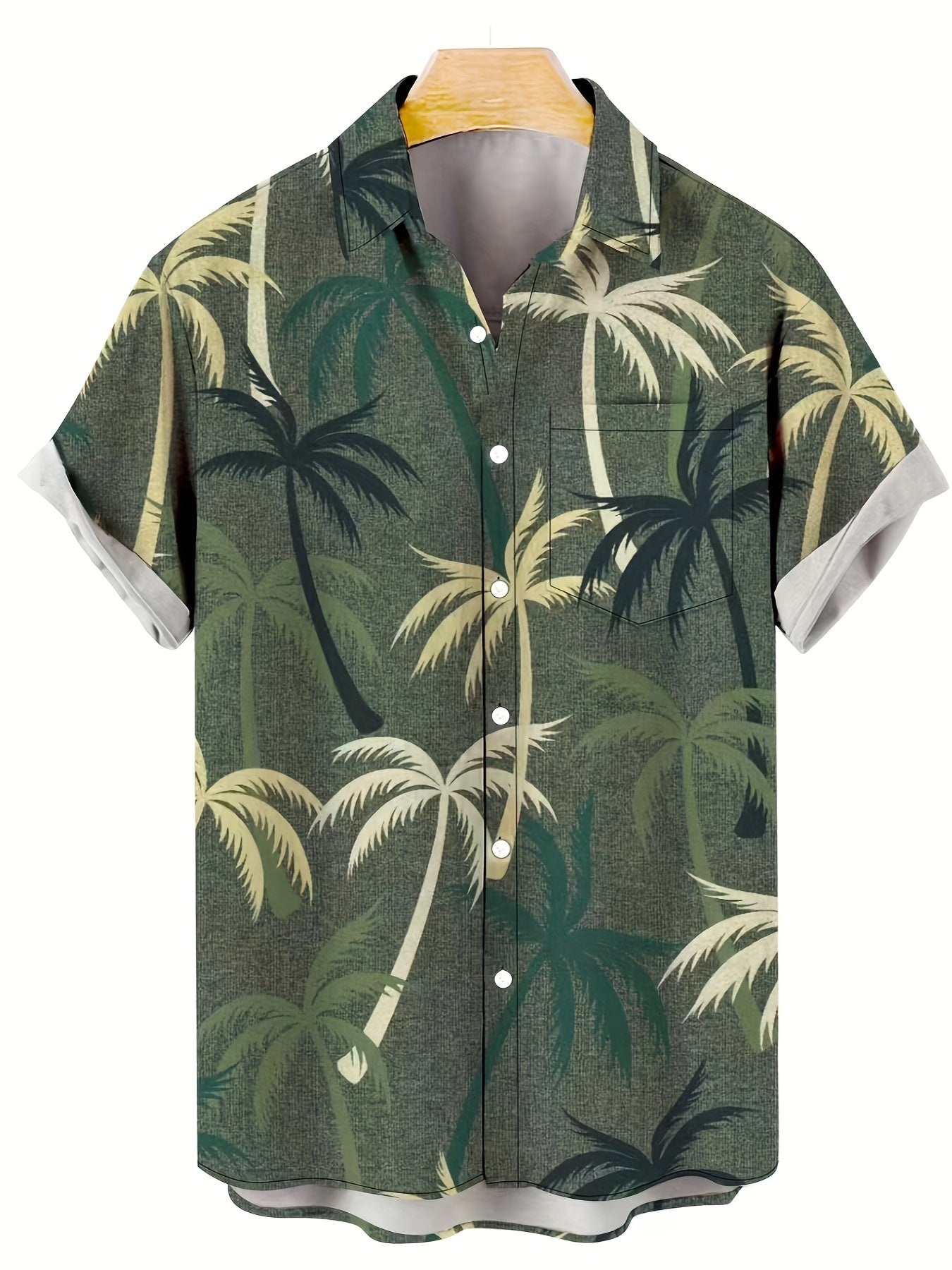 Camisa hawaiana de manga corta para hombre con estampado de palmeras tropicales verdes, cuello en V, ropa de playa y resort