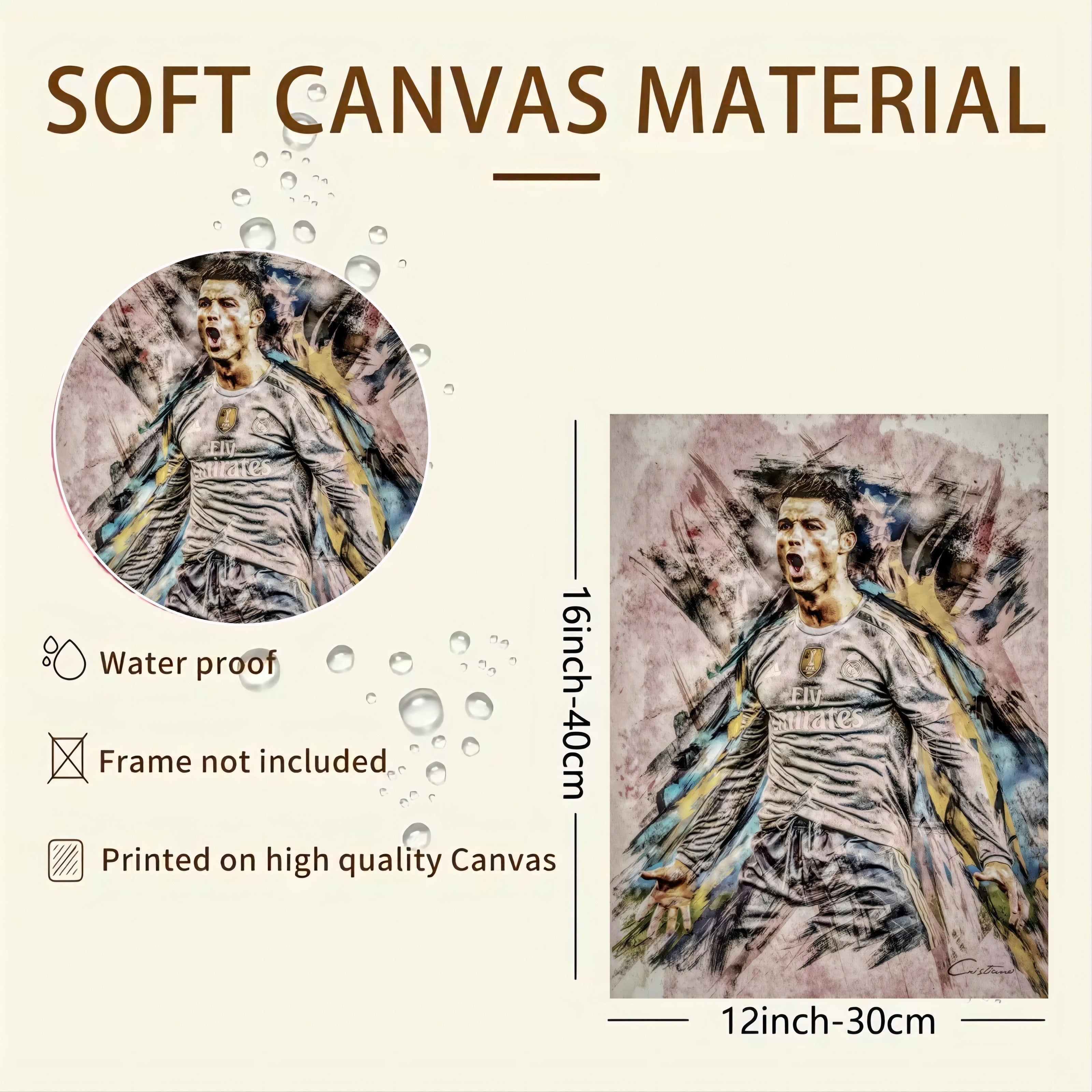 Frameless Cristiano Ronaldo Canvas Wall Art for Sports Fans Modern Portrait Poster