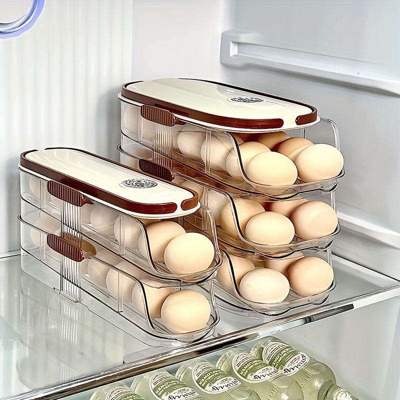 Egg Storage Rack Refrigerator Large Capacity 1-3 Layers Automatic Rolling Durable PP PET