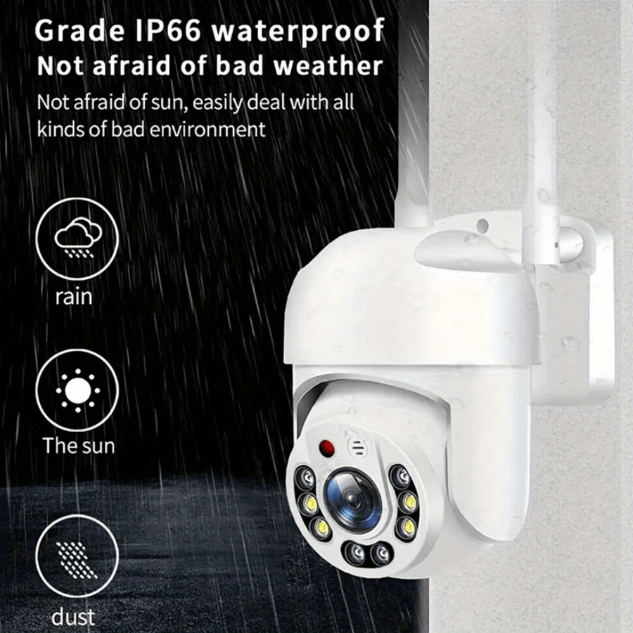 1080p Outdoor WiFi Security Camera IP66 Waterproof Pan-Tilt Night Vision Two-Way Audio Smartphone Compatible