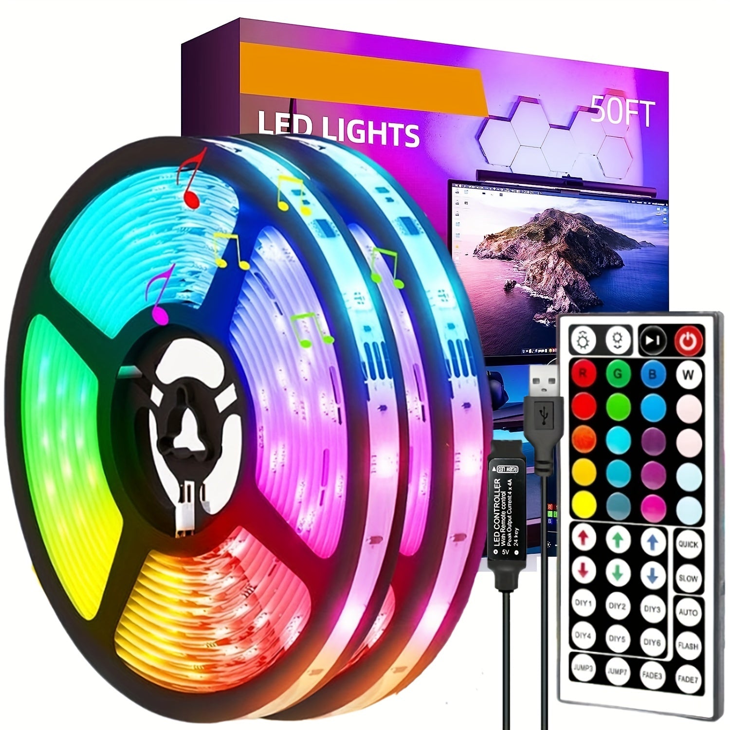 Wireless RGB LED Strip Lights with Infrared Remote Control for Living Room Decoration