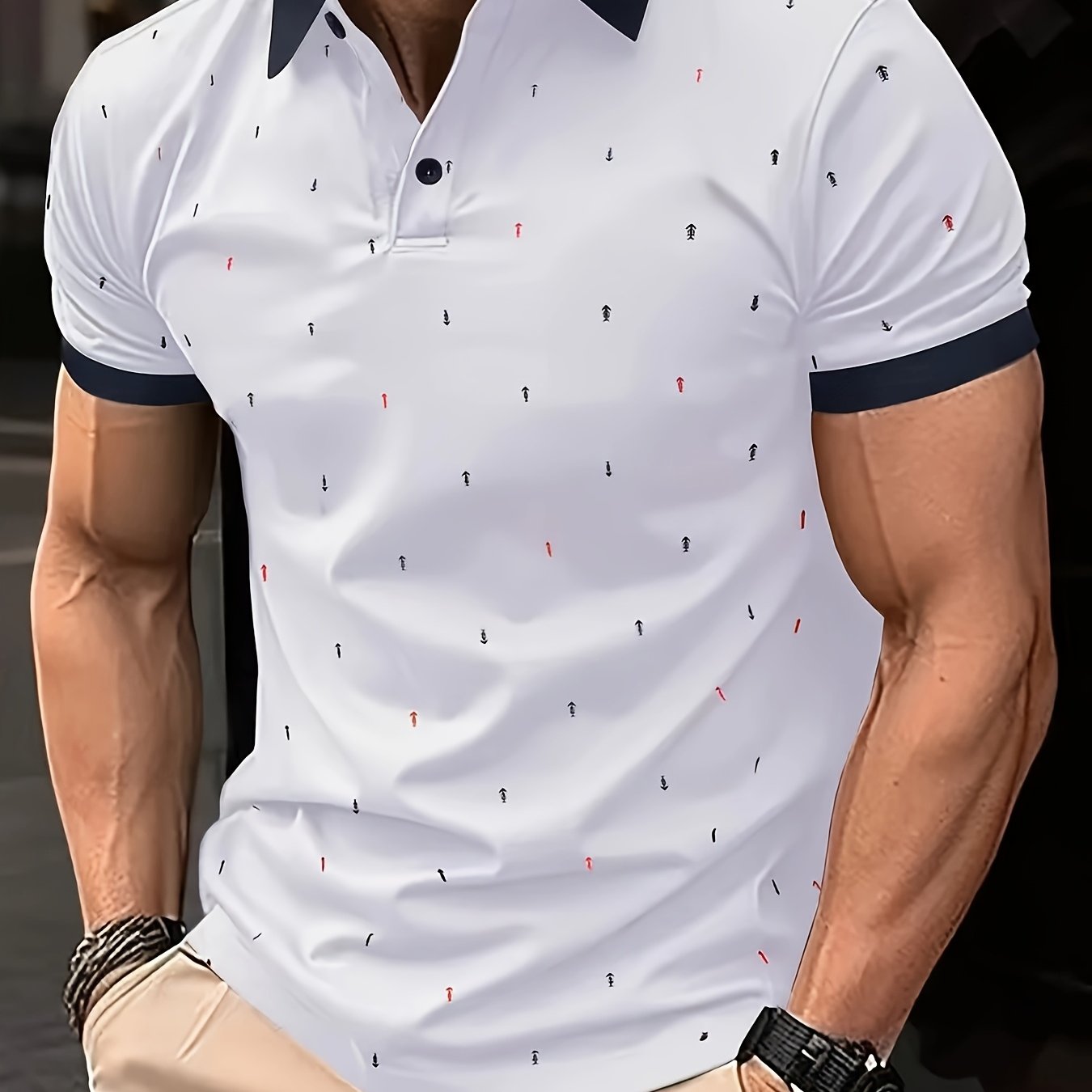 Men's Digital Print Golf Polo Shirt with Lapel Collar Stretch Knit Fabric Summer Regular Fit