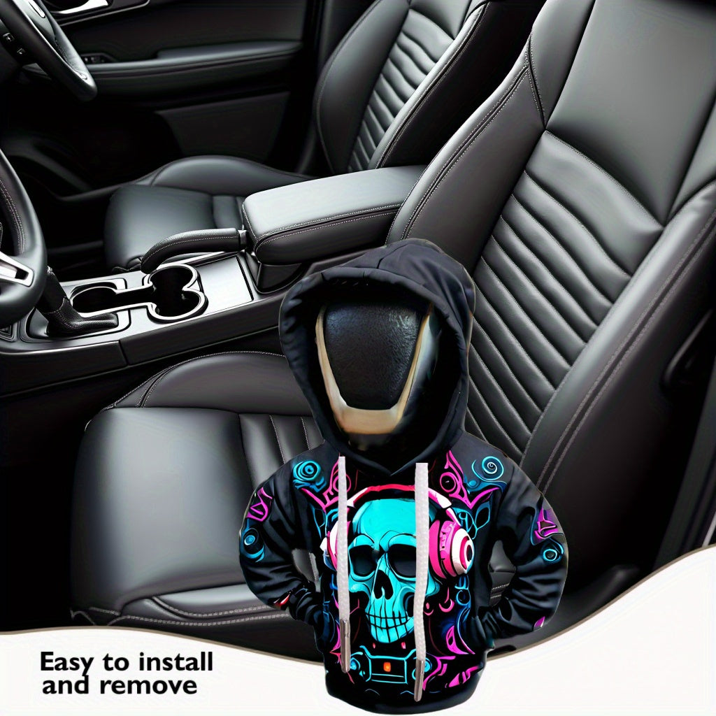 Unisex Polyester Skull Hoodie Car Gear Shift Knob Cover Dustproof Transmission Decor
