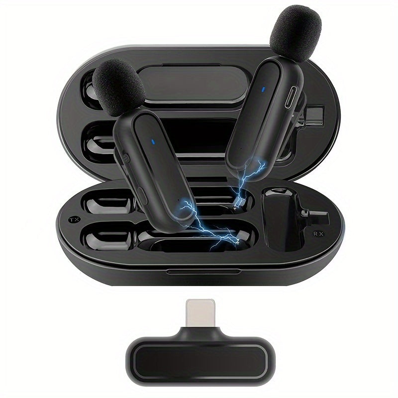 Wireless Lavalier Microphones 2 Pack Noise Cancelling for Android iPhone iPad