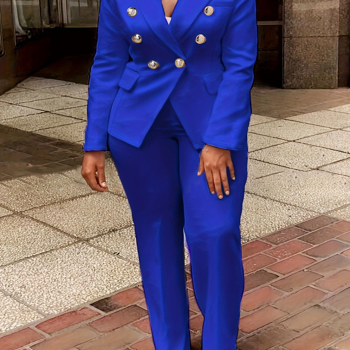 Plus Size Women's Solid Color Suit Set Blazer and Pants Office Wear