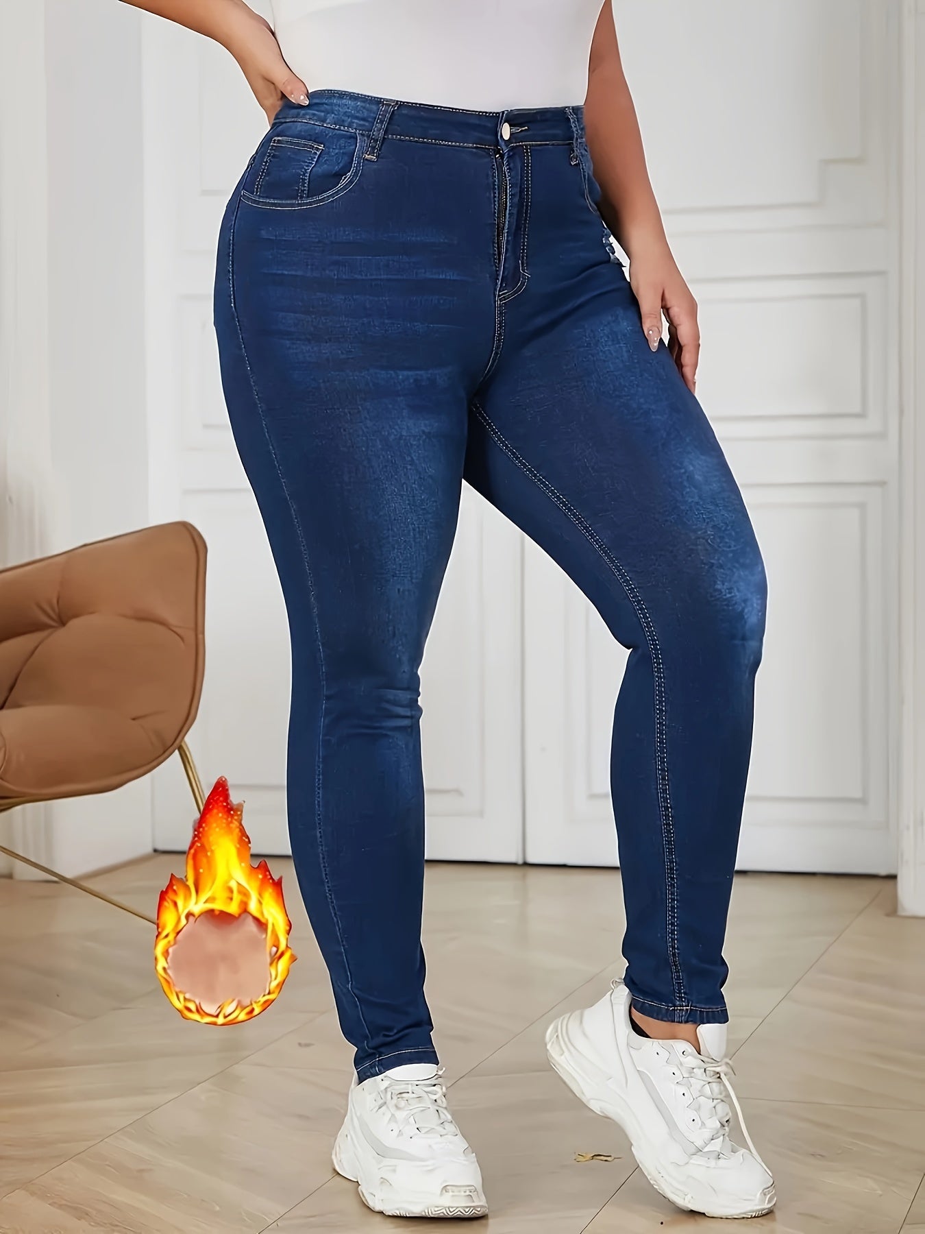 Plus Size Women's Denim Pants Thickened Warm Skinny Jeans Winter Casual