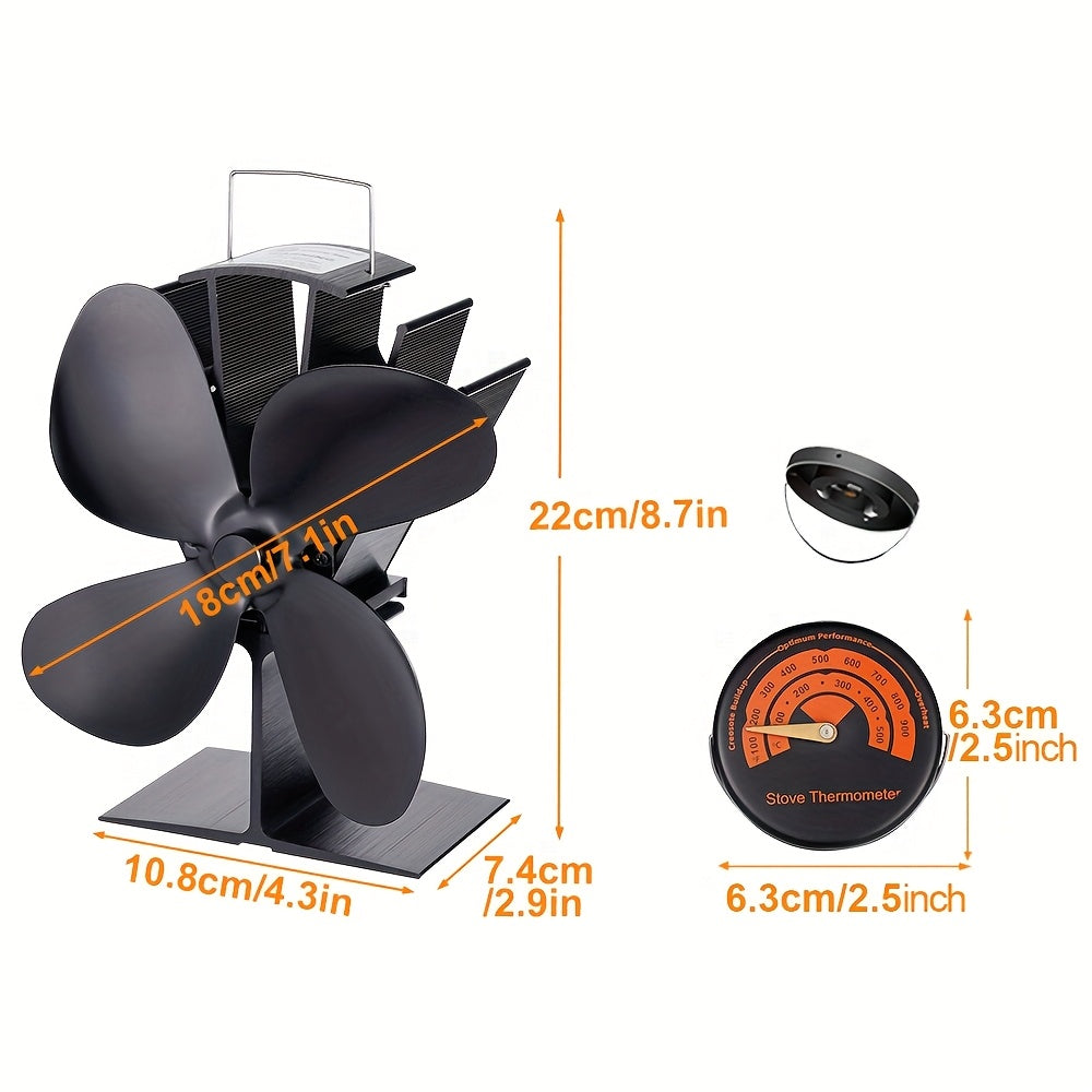 Aluminum Fireplace Fan with 4 Blades for Efficient Heat Distribution, High-Speed Blower