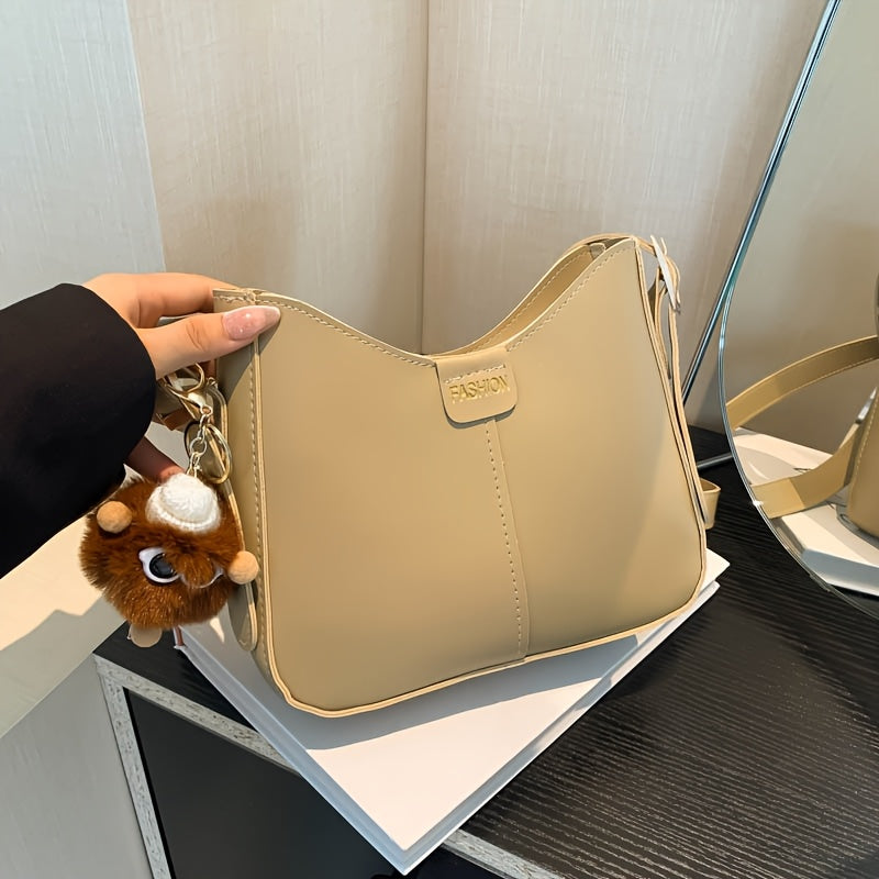 Autumn Winter Black PU Crossbody Bag with Zipper Closure for Women