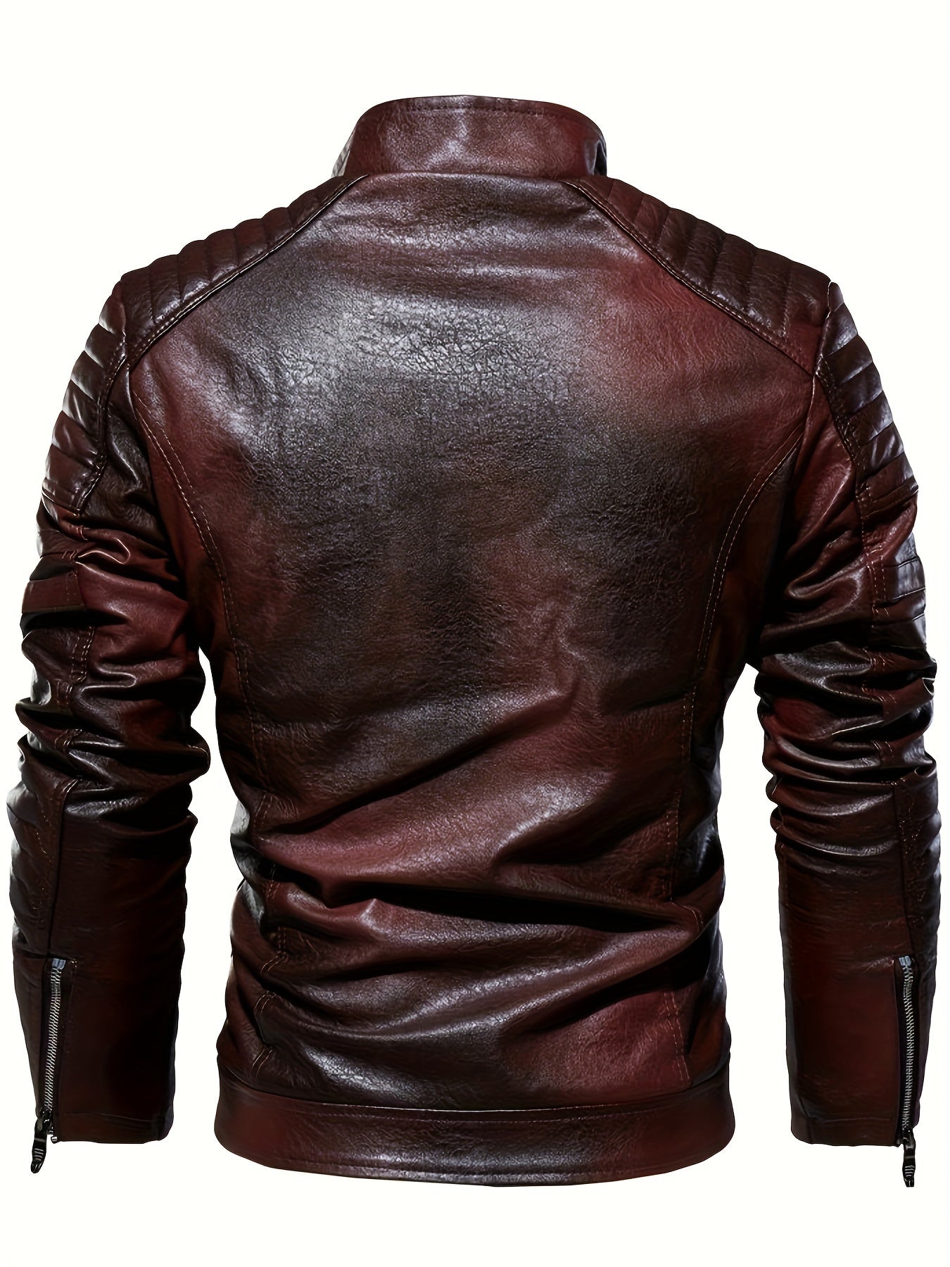 Men's Faux Leather Jacket with Zipper Pockets for Fall Winter Casual