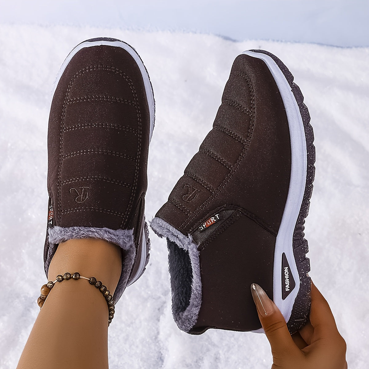 Women's Fleece-Lined Ankle Boots Lightweight Winter Hiking Shoes Black