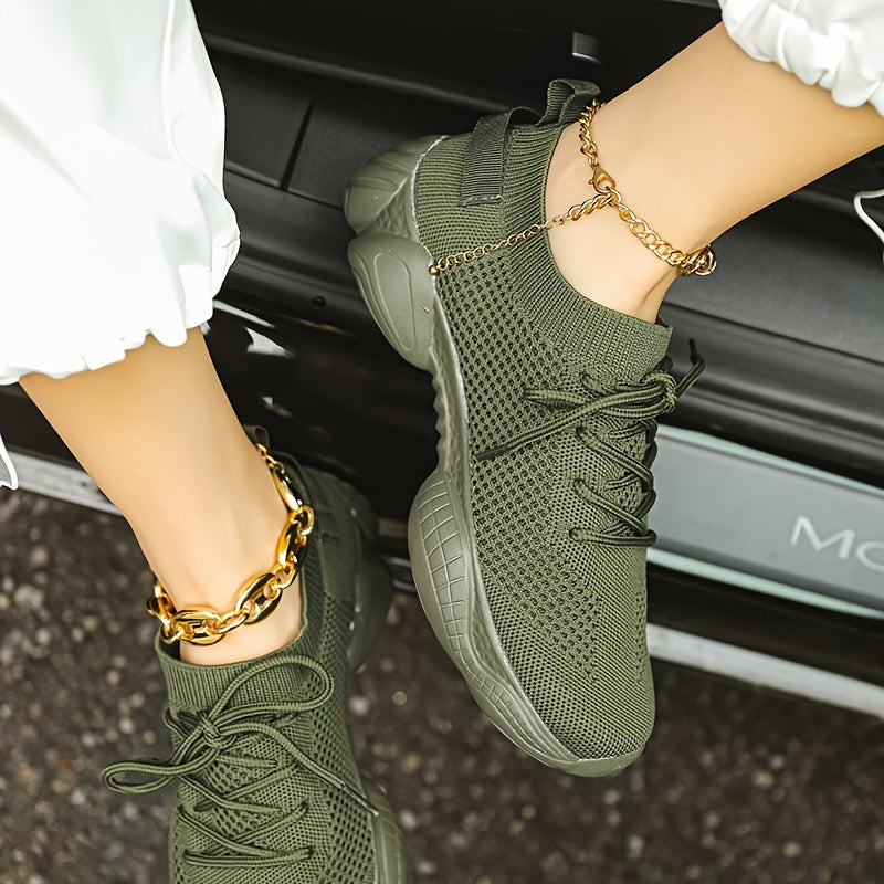 Women's Solid Color Platform Sneakers Breathable Lace-Up Running Shoes Plus Size