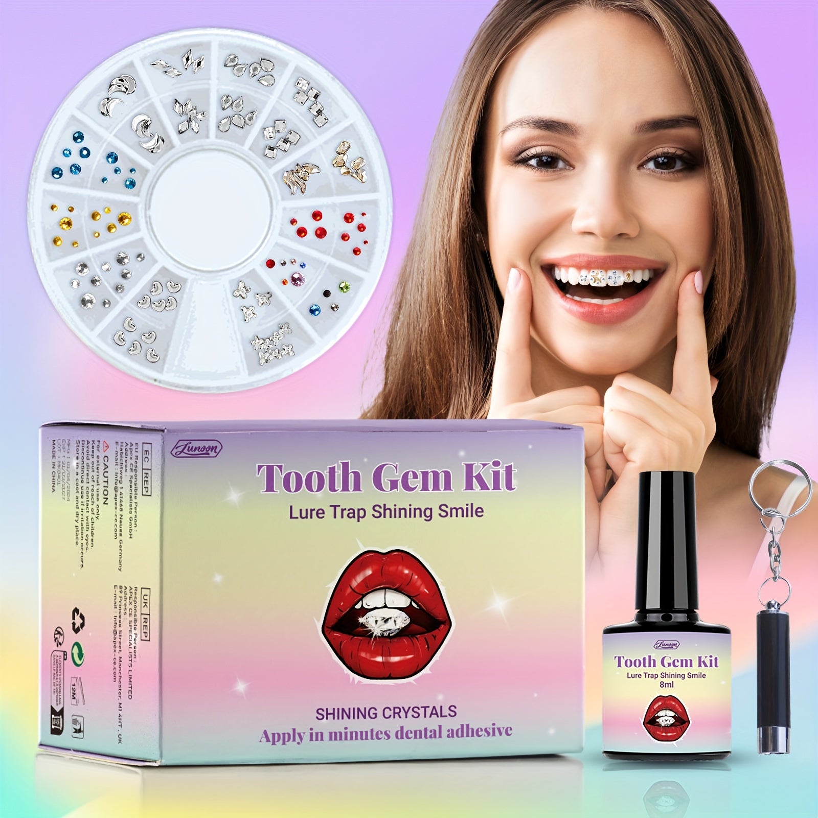 DIY Tooth Gem Kit 120pcs Crystals Diamonds Teeth Jewelry with Glue