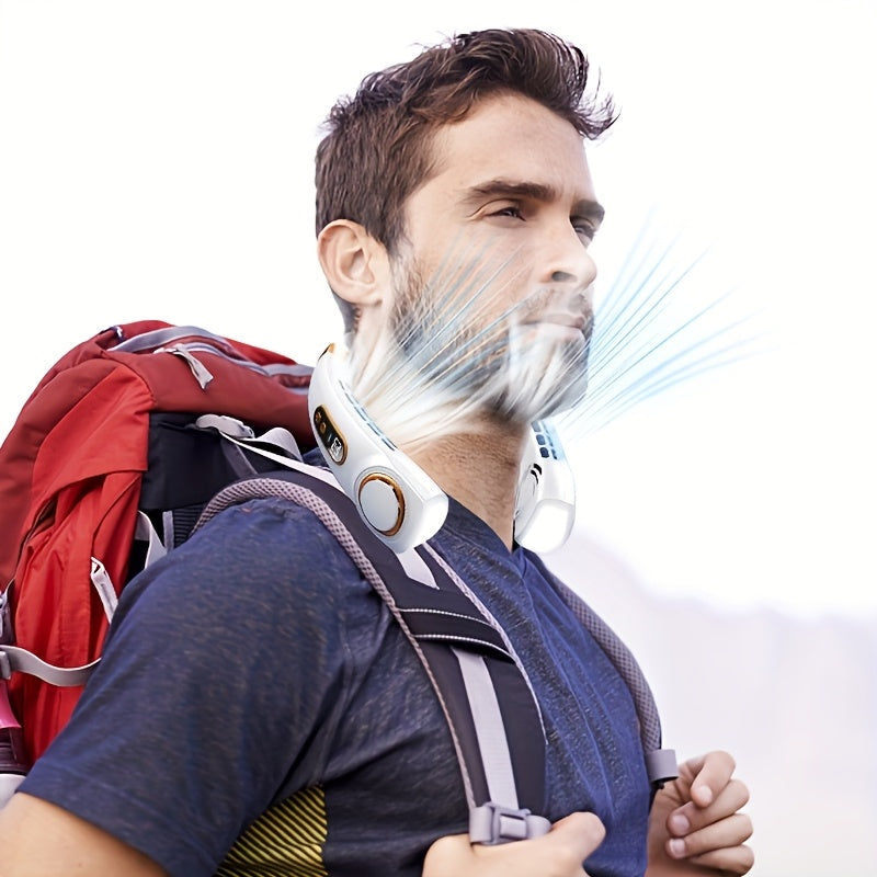 Mini Neck Fan with 5-Speed USB Charging, Colorful LED Lights, 360° Cooling for Outdoor Activities