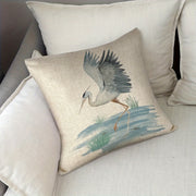Heron Bird Linen Pillowcase Beige Blue Gray Zipper Machine Washable 1pc
