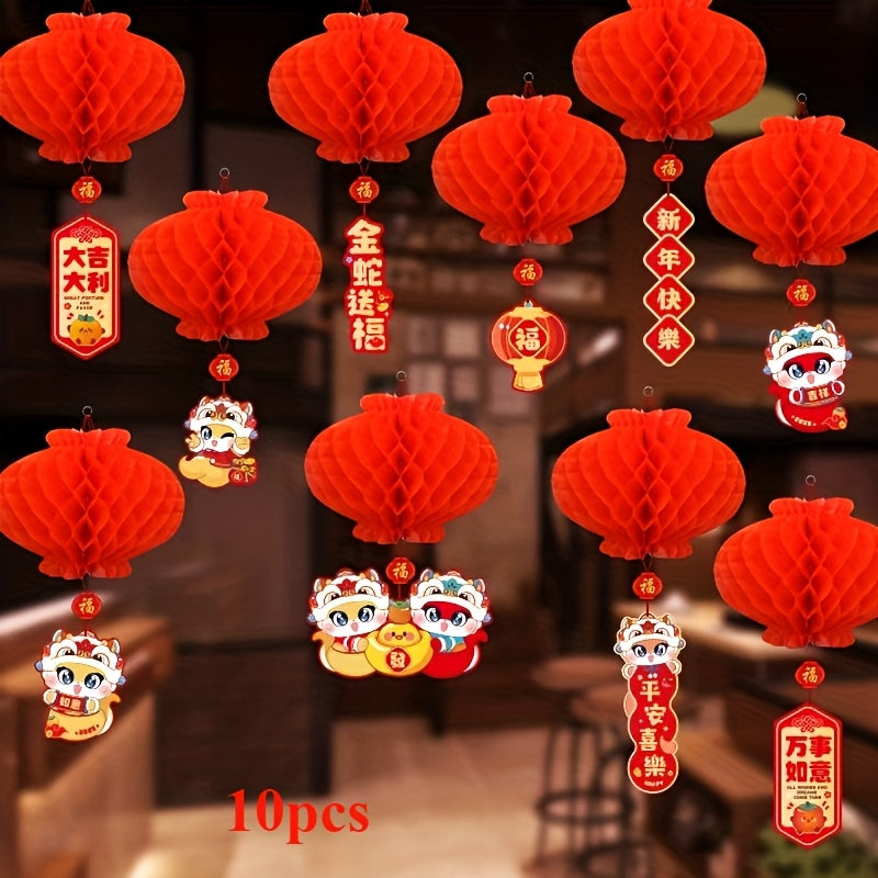 10 Pieces Red Lantern Hanging Decorations for New Year Spring Festival Celebration