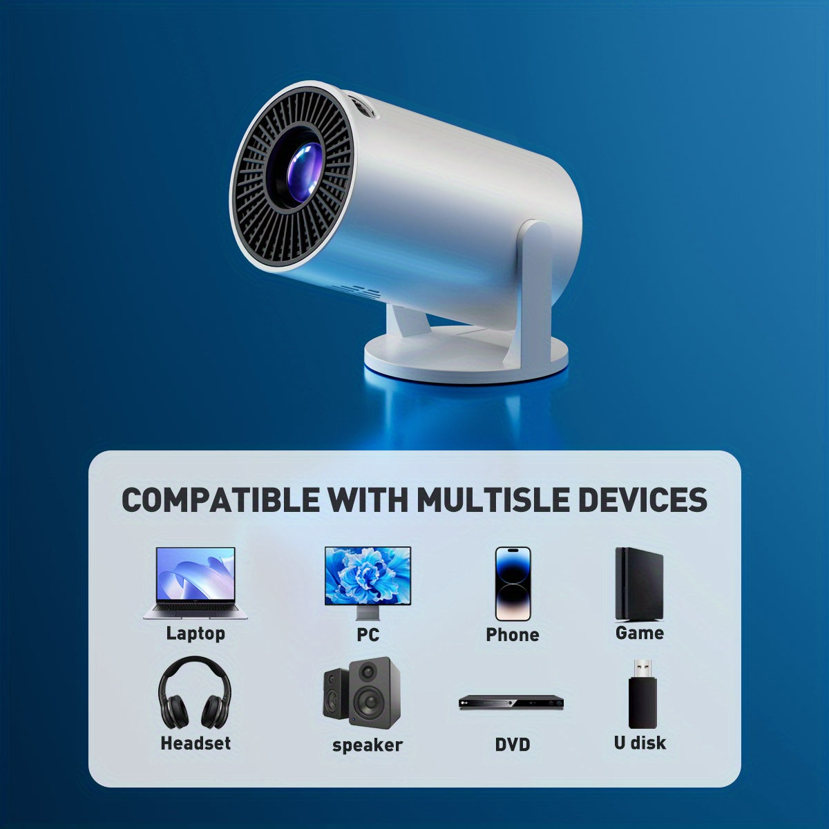 Mini Portable LED Projector for Home Theater 1080P Support Multiple Devices