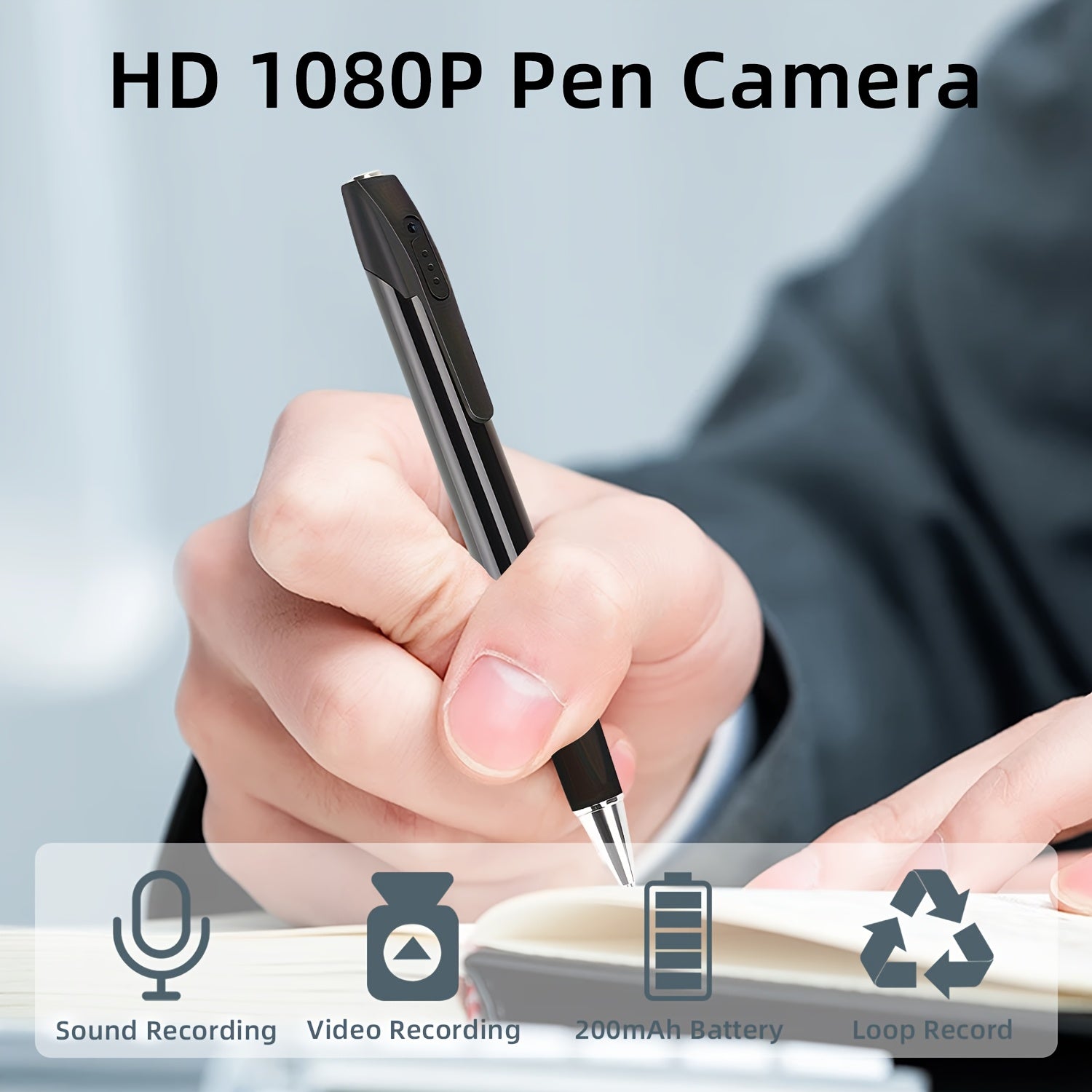 1080P HD Mini Nanny Camera Pen with 64GB Rechargeable Lithium Battery Indoor Surveillance