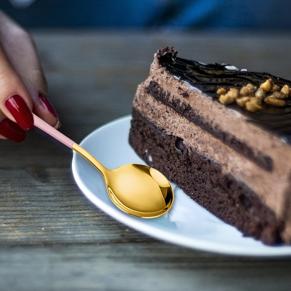 Set of 6 Long-Handled Stainless Steel Spoons for Coffee and Desserts in Multiple Colors