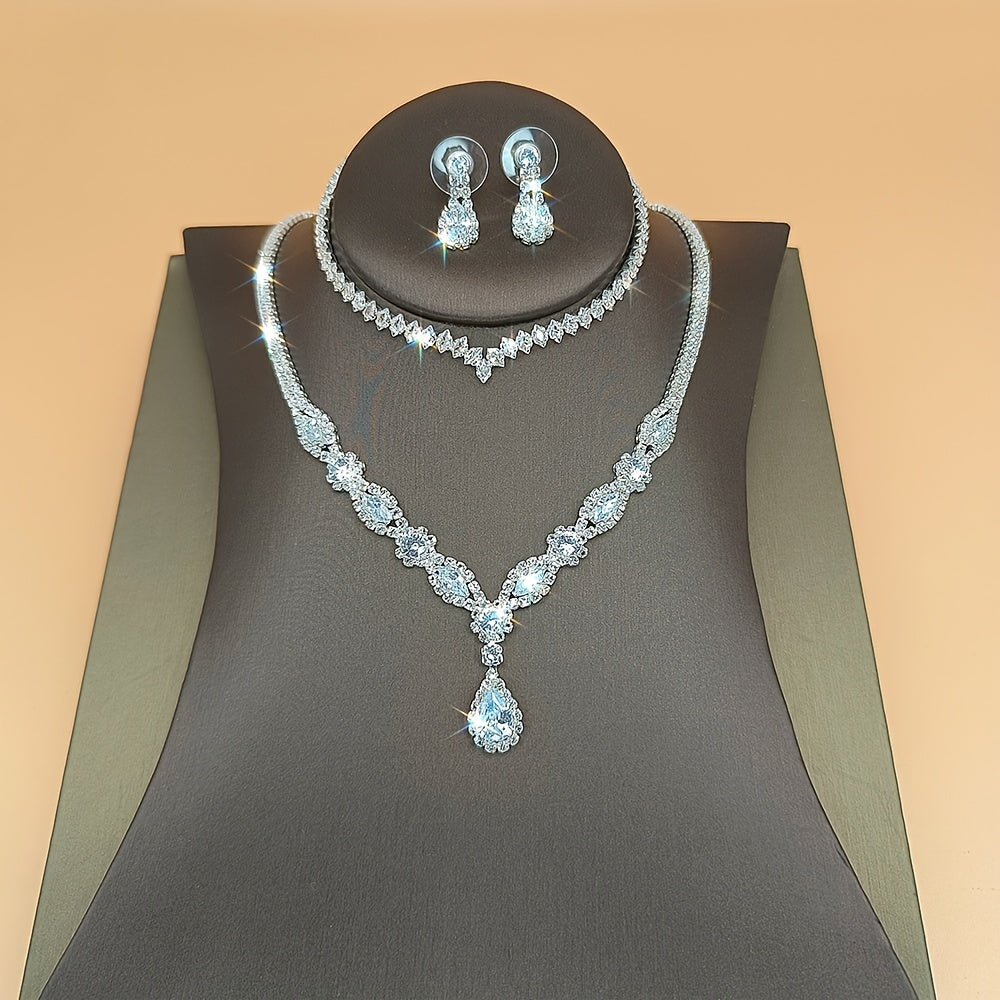 Conjunto de joyería nupcial con pendientes, collar y pulsera de zirconia de origen europeo y americano para boda