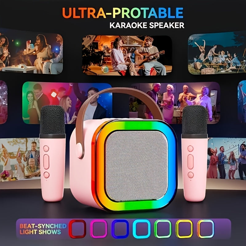 Portable Karaoke Machine with 2 Microphones RGB Lights for Family and Birthday Parties