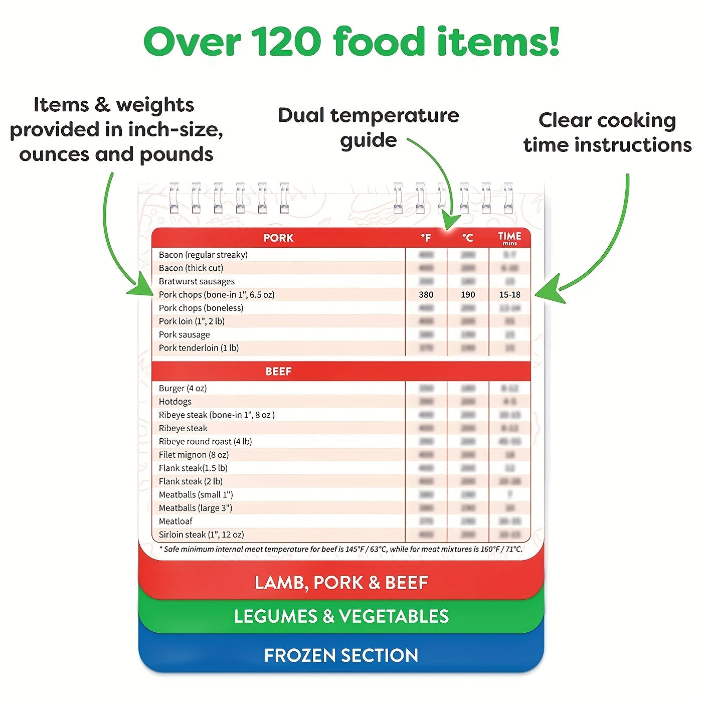1 Pack Air Fryer Magnetic Cheat Sheet Cooking Guide with Times Chart and Conversion