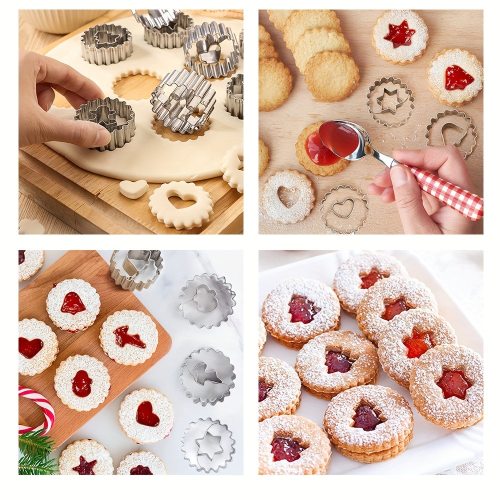 9 ta Rojdestvo Pechene Kesgichlari to'plami, zanglamas po'latdan yasalgan - Gingerbread odam, qor to'pi, yulduz, qo'ng'iroq va daraxt kabi bayram shakllarini o'z ichiga oladi - Bayram pishirish uchun ideal