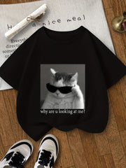 Qizlar uchun zamonaviy mushuk grafik futbolkasi, qulay polyester aralashmasidan tayyorlangan. Tashqi o'yinlar va tasodifiy kiyimlar uchun ideal, 8-14 yoshdagi bolalar uchun mos.