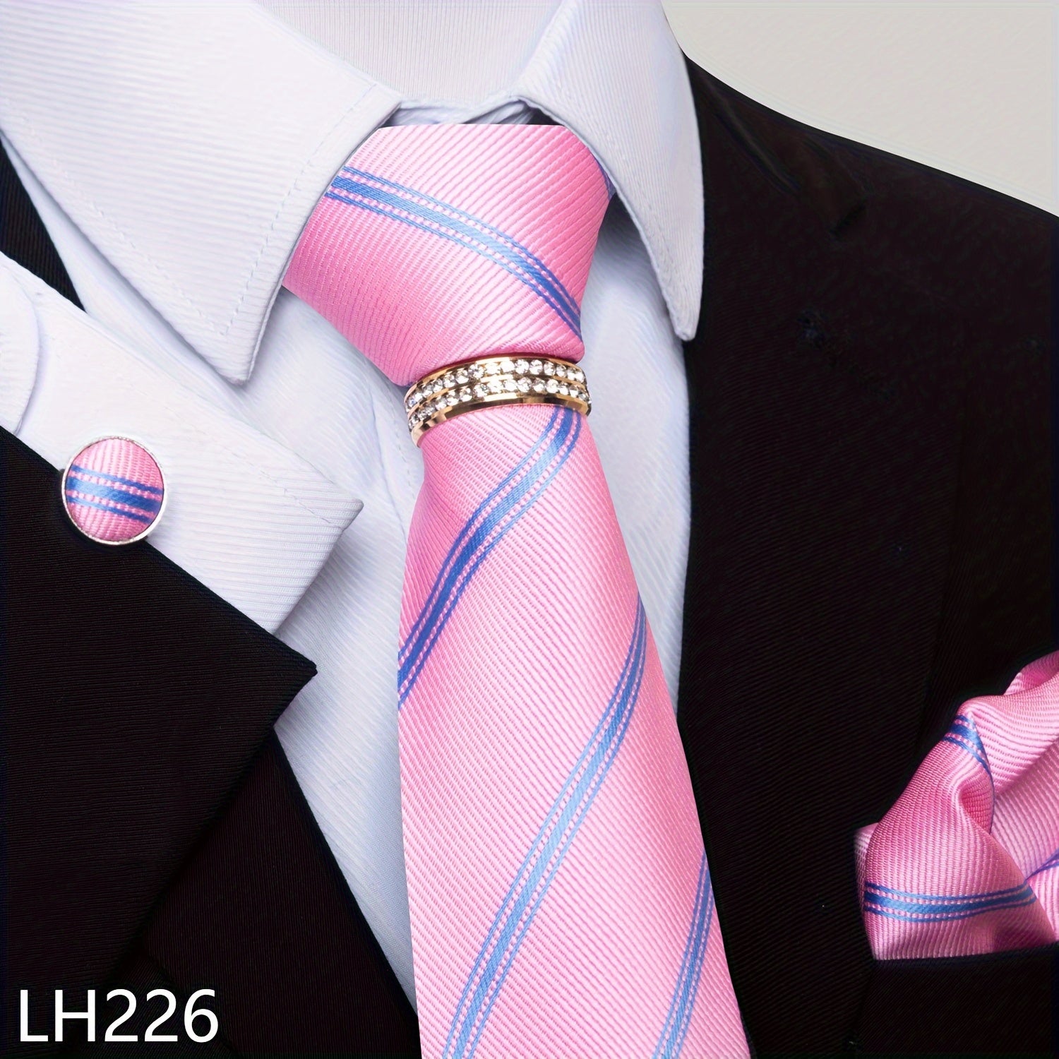 Erkaklar uchun rasmiy ish va to'y kiyimlari to'plami, chiziqli gul naqshli galstuk, cho'ntak sharlari, manşetli kalitlar va uzuk bilan