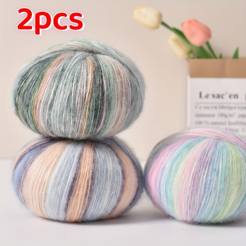 Gradient Wool Yarn 2 Bundles 100g 350m Multicolor Horse Sea for Knitting Scarves Hats
