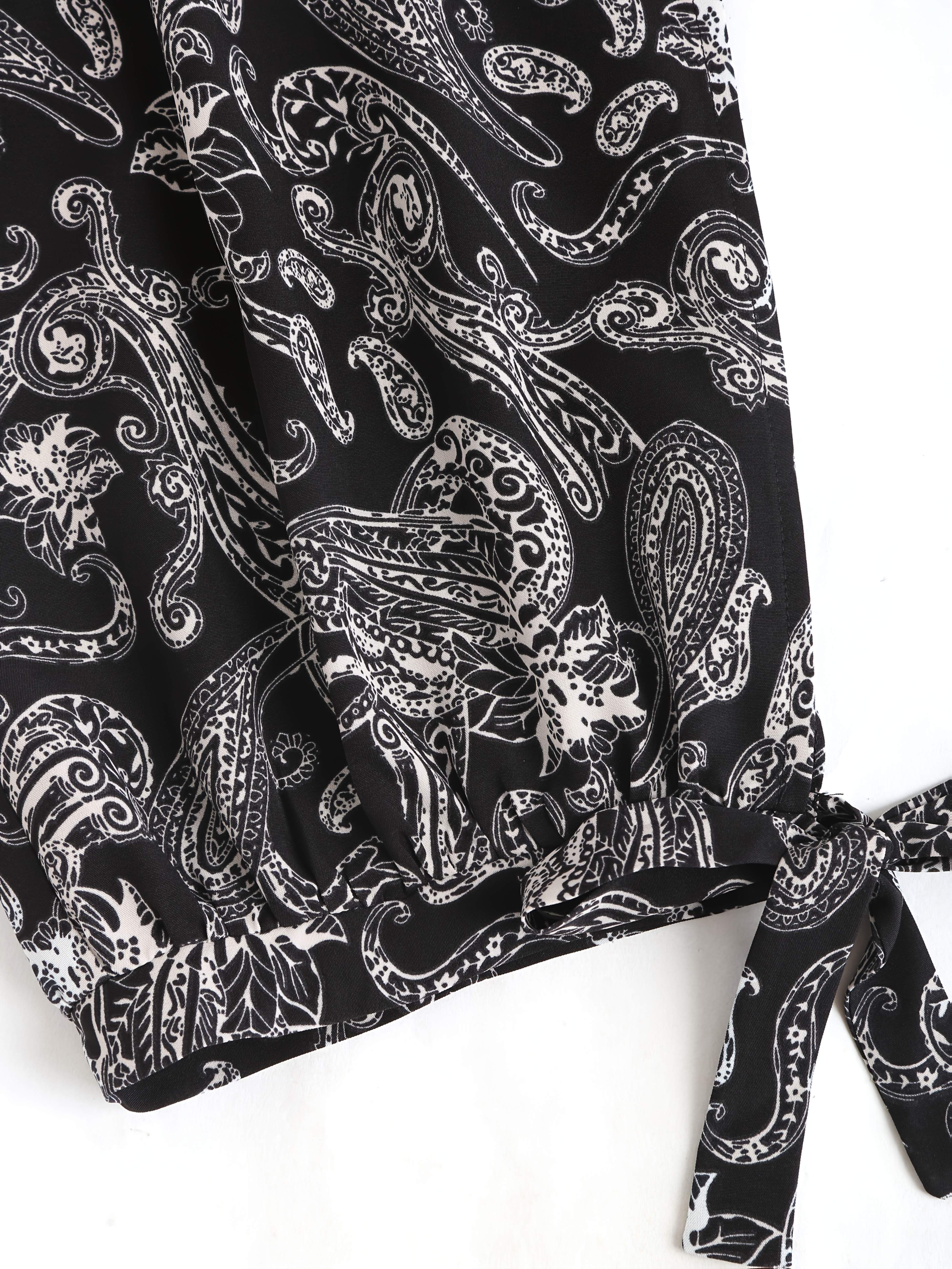 Pantalones capri de talla grande con estampado paisley para mujer, con cintura ajustable y abertura lateral