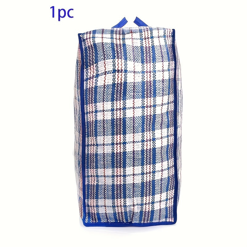 Large Waterproof Quilt Storage Bag with Handles Pink Blue Checkered Laundry Tote